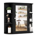 Tangkula Bathroom Medicine Cabinet with Mirror, Wall Mounted Bathroom Storage Cabinet with Mirror Door & 6 Open Shelves, Adjustable Shelves, Mirror Cabinet, Bathroom Wall Cabinet with Mirror (Black)