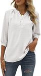 YMING Women V Neck Blouse Button Do