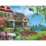Bits and Pieces - 300 Piece Jigsaw Puzzle for Adults 18" x 24" - Blooming Beach House - 300 pc Beach House Bird Flower Coast Jigsaw by Artist Alan Giana