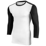 CHAMPRO Lightning Men's Three-Quarter Sleeve Compression Shirt Baselayer for Football, Basketball, Baseball White, Black