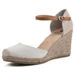 WHITE MOUNTAIN Women's Ankle-Strap Wedge Sandal, Natural/Fabric, 10 Wide