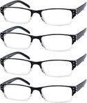 Eyekepper Women Men 4 Pack Spring Hinges Reading Glasses Rectangular Readers - Black +2.00