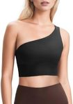 QUEENIEKE Womens One Shoulder Sports Bra Workout Strap Yoga Bras Cute Medium Support Tops Tank Gym Sexy Athletic Top Black XX-Large