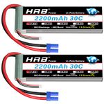 HRB 2S 2200mAh Lipo Battery EC2 30C 7.4V RC Lipo Battery Compatible with RC Car RC Truck RC Boat RC Airplane RC Helicopter (2packs)