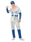 Smiffys Elton John Deluxe Sequin Baseball Costume for Adults, Jumpsuit and Cap, Silver and Blue, Officially Licensed, Perfect for Music-Themed Events and Fancy Dress