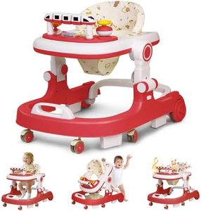 Baby Walker with Wheels, 4 in 1 Foldable Baby Walkers for Boys Girls 6-18 Months, 3 Level Height Adjustment with Bouncing, Feeding Tray & Music, Baby Walker with Activity Center, Toddler Push Walker