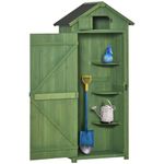 Outsunny Wooden Garden Shed, Utility Outdoor Small Shed with Lockable Double Doors, Shelves and Roof Hatch, Dark Green