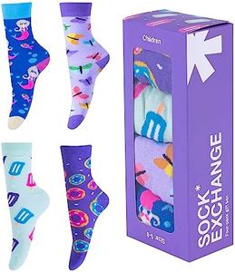 4 Pairs Colorful Kids Socks, Sock Exchange Cute Funny Casual Fashion Crew Socks, Crew Socks Gifts Cotton Funny Socks for Children Novelty Funny Cute Cartoon Socks (Color 1)