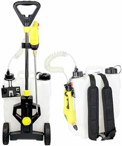 FISHTEC Pulverisateur Electrique Rechargeable à Batterie sur roulettes ou à Dos - Contenance Réservoir 16L - Batterie Lithium ION - Buse de 40 CM - Tuyau Extensible pour Toiture
