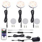 AIBOO LED Under Cabinet Lighting Kit 3X2W 12V LED Puck Lights with RF Dimmable and US Plug for Kitchen Lighting Book Shelf Light Under Counter Lighting Accent Lighting (Warm White 3000K)