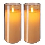 Evona LED Plastic Cup Pillar Flameless Battery Operated Candles with Flickering Faux Wick Light for Seasonal and Wedding Home Festival Celebration Decoration | Set of 2 Candles (Gold)