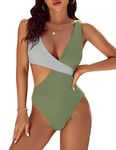 Blooming Jelly Womens One Piece Cutout Swimsuits Sexy High Cut Bathing Suits Cheeky Color Block Monokini, Pea Green, Small