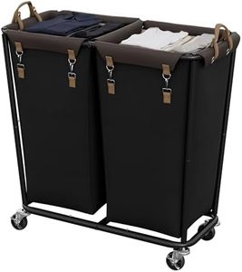 StorageWorks 280L Large Lanudry Hamper with Wheels, Laundry Basket with Wheels 2 Sections, Clothes Sorter Cart with Divider for Hotel, Home, Black, 1-Pack