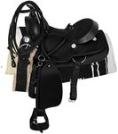 HORSE SADDLERY IMPEX Youth Child Synthetic Western Pony Miniature Horse Saddle Tack Get Matching Headstall, Breast Collar & Saddle Pad Size 10" to 12" inches Seat (12, Black)