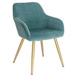 WOLTU 1 X Kitchen Dining chair Turquoise/Golden with arms and backrest,Living Room chair chair for bedroom Velvet,BH232ts-1