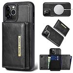 PULOKA Wallet Back Case - Compatible with iPhone 14 Pro Max - Vegan Leather Phone Cover - Detachable Card Holder Case with Kickstand - Shockproof, Anti Scratch & Raised Edges for Protection - Black