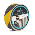 LifeGrip Anti Slip Traction Tape, 5cm x 18.3m, Best Grip, Friction, Abrasive Adhesive for Stairs, Safety, Tread Step, Indoor, Outdoor, Caution Yellow/Black (5cm X 18.3m)