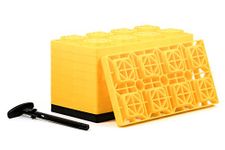 Camco FasTen 4x2 Leveling Block For Dual Tires, Interlocking Design Allows Stacking To Desired Height, Includes Secure T-Handle Carrying System, Yellow (Pack of 10)