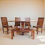 Angel's Modish Solid Sheesham Wood Six Seater Dining Table Set (Teak Finish) - Folding Dining Table