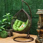 OMCCO Patio Rattan Egg Chair and Stand with Rocking Function, Stylish Outdoor Wicker Swing Chair with Soft Cushion for Balcony, Poolside and Garden(Green)