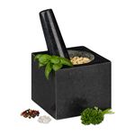 Relaxdays 10029955 Pestle, Spices, Herbs, Polished Stone Mortar, 9.5 x 11 x 11 cm, Vol. 250 ml, Granite, Grey, Beige