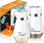 Salt and Pepper Shakers Set,4 oz Glass Bottom Salt Pepper Shaker with Stainless Steel Lid for Kitchen Cooking Table, RV, Camp,BBQ Refillable Design (White)