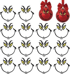 15 Pcs Christmas Decorations Vinyl Stickers for Ornaments, Balls, and Water Bottles - Waterproof DIY Face Decals - 3 * 3 in