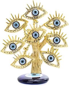 YU FENG Golden Turkish Evil Eyes Tree with Blue Evil Eye Base for Home Decor Luck Gift