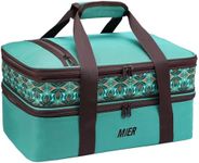 MIER Insulated Double Casserole Carrier Bag Thermal Lunch Tote for Lasagna Lugger, Potluck Parties, Picnic, Beach, Fits 9 x 13 Inches Baking Dish, Casserole Dish, Expandable by Mid Zipper, Teal