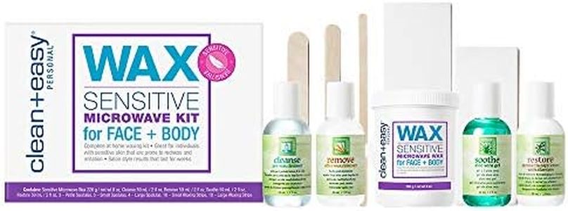Clean + Easy Sensitive Microwave Waxing Kit - Soft Wax Hair Removal for Sensitive Skin – Full Body Wax Kit for Women, DIY Waxing for Face, Legs & Bikini, 10-Pc