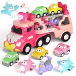 newcrave Toys for 1 2 3 4 Year Old Girls Truck, 7-in-1 Carrier Truck Cars Toy for Girl, Toddler Girls Toys, Princess Truck Toys with Light & Sound, Easter Birthday Gifts for 1 2 3 4 Year Old Girls