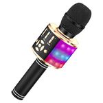 BONAOK Karaoke Microphone, Wireless Bluetooth Microphone for Singing, Gift for Kids, Adults, Girls, Boys, Christmas Kids Toys(Black Gold)