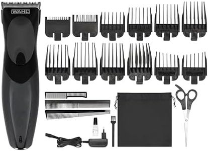 WAHL Haircut & Beard Tondeuse Cheveux et Barbe, Sans Fil, Rechargeable, Lame Waterproof Facile à Nettoyer, Ne Tire Pas Les Cheveux et N'arrache Pas Les Poils; 10 Sabots, Kit avec Ciseaux et 3 Peignes