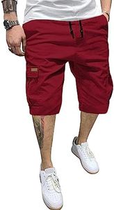 JMIERR Mens Casual Twill Cargo Shorts Cotton Drawstring Classic Cargo Chino Stretch Short with 6 Pockets for Men, US44(4XL), A Red