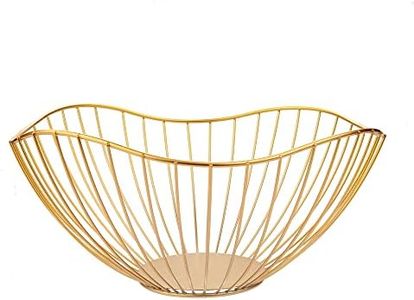 IBWell High Style Curved-Edge Modern Creative Stylish Single Tier Dish,Metal Iron Wire Fruit Vegetables Bread Decorative Stand Serving Bowls Basket Holder (Gold)