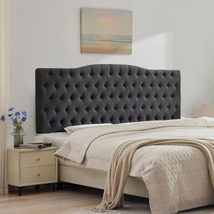 Iroomy Upholstered High Queen Headboard, Button Diamond Tufted Headboard with Adjustable Height and Solid Wood Leg, Linen Fabric Padded Headboards for Queen Size Bed, Mordern Head Board, Dark Grey