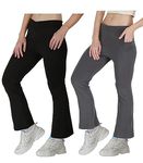 STARLATH Girls Trackpants and Trousers, Bootcut Leggings and Yoga Pants for Kids, 4Way Micro Lycra Strachable Lowers for Daily use Yoga Running Combo (Pack of 2) (11-12 Years, D-Grey, Black)