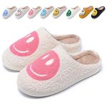 AWONS Retro Smile Slippers for Women Men, Happy Face Slippers Comfy Warm Plush Preppy Slippers Soft Slip-on House Slippers Indoor Outdoor