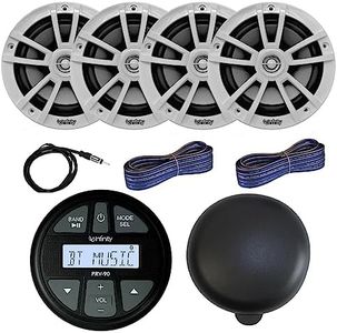 Infinity Marine Gauge Style AM/FM Bluetooth AUX/USB Stereo Receiver, Two Pair (4) 6.5" 225 Watt 2-Way White Boat Speakers, Protective Stereo Cover, 22" Radio Antenna