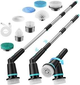 Kliburash Electric Spin Scrubber, 2025 New Upgraded Remote Control Cordless Shower Scrubber with 8 Brush Heads & Long Handle, LED Display Power Cleaning Brush for Bathroom Tub Floor (Black)