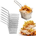 CYNNXIA Chip Serving Frying Baskets 8 Pcs Mini Chip Baskets with Handle for Serving, Stainless Steel French Fries Holder Food Presentation Basket for Chips Onion Rings Chicken Wings Table Serving Food