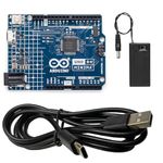 Official UNO R4 Minima with 9V Battery Holder & Switch + Type-C Dual Shielded Data Cable - Arduino R4 Minima Board Included