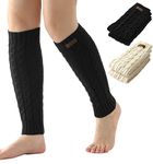 Leg Warmers for Women - Cable Knit Leg Warmers - Knitted Ankle Warmers - Winter Boot Cuffs for Women - Warm Calf Leg Warmers, Black, Cream, OSFM