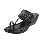 Metro Women Black Embellished Toe Ring Wedge Heel Ethnic Fashion Sandals UK/5 EU/38 (32-33)