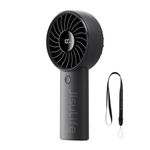 JISULIFE Handheld Portable Fan with Powerful Motor,LED Display,5000mAh Battery,5 Wind Speeds,Lanyard; USB Rechargeable Hand held Fan; Summer Essentials for Travel,Beach,Makeup,Concerts-Black