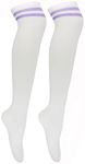 Thigh High Socks White Knee High Socks Womens Knee-High Socks Thigh Highs Stripe Socks Long White Socks Over the Knee Socks Womens Cheerleader Pub Golf Purple