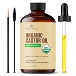 Botanic Hearth Organic Castor Oil for Hair, Eyelashes & Eyebrows, USDA Certified Organic, Cold Pressed & Hexane Free, with Lash & Brow Brush, 4 fl oz