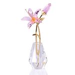 Crystal Floral Figurine Lily Flower Collectible Gifts for Women, Glass Lilium with Crystal Vase Metal Stem for Home Wedding Party Ornament Decor (Pink)