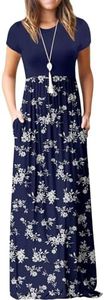 GRECERELLE Women's Short Sleeve Maxi Dresses Casual Long Dresses with Pockets, Blue Small Flower, Small