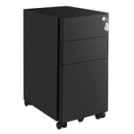 SONGMICS Mobile File Cabinet, Office Cabinet with Wheels and Lock, Pre-Assembled Body, for A4, Legal, Letter Sized Documents, Hanging File Folders, Black OFC030B01